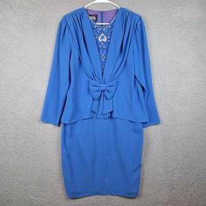 Vintage Ursula of Switzerland 10P Mother of the Bride Dress Blue Beaded